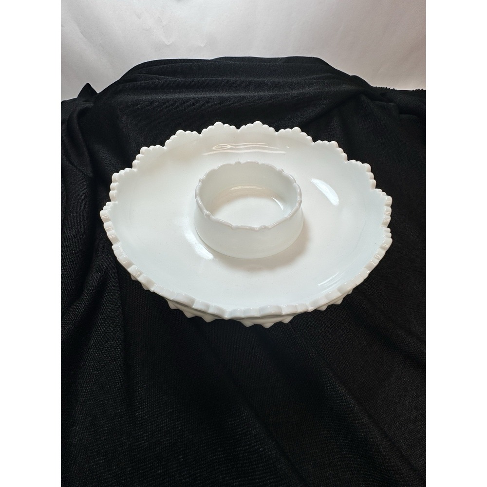 Fenton Hobnail Milk‎ Glass Fluted Edge Chip and Dip Bowl Or Candle Holder